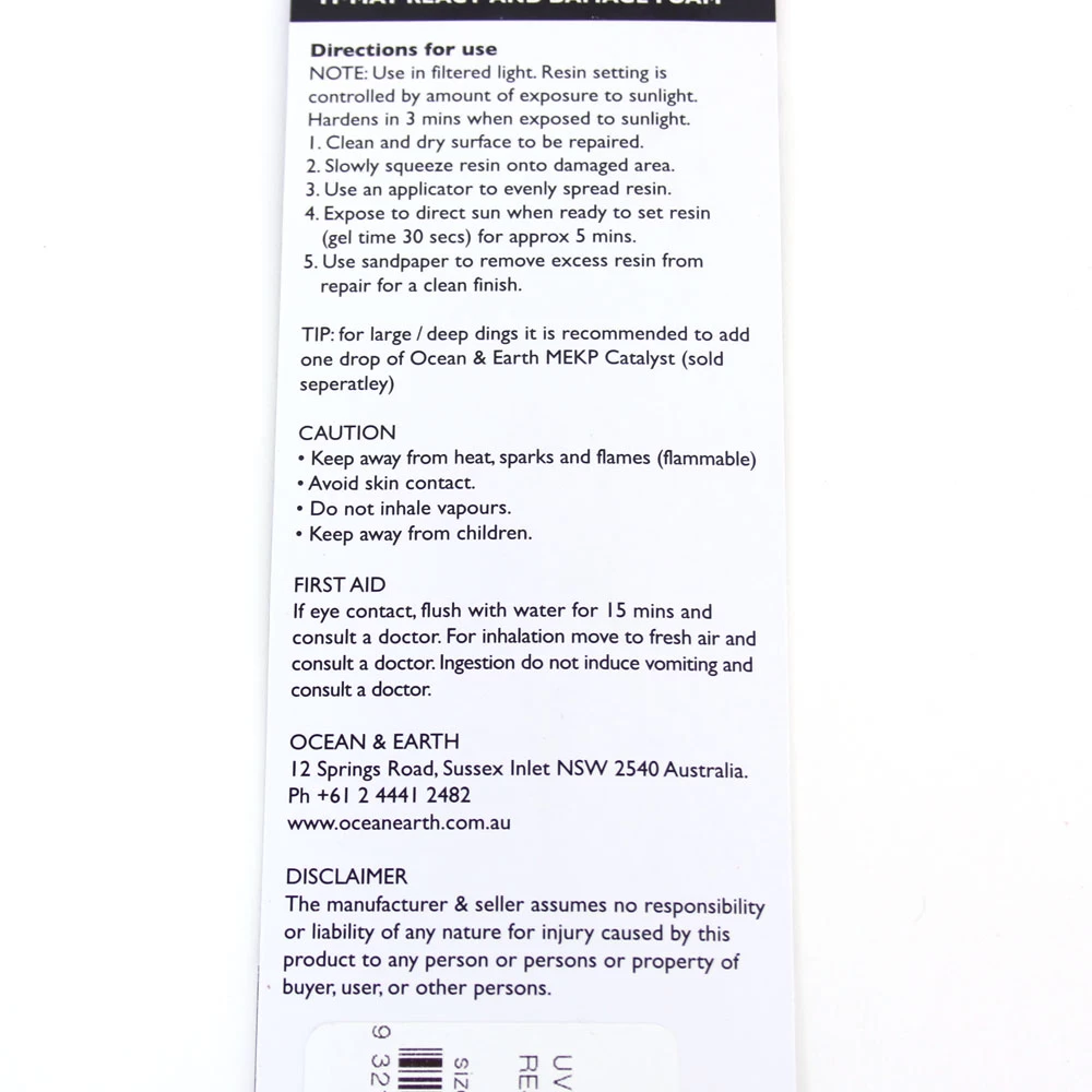 KIT REPARATION OCEAN AND EARTH UV SOLARCURE RESIN - POLYESTER 28G